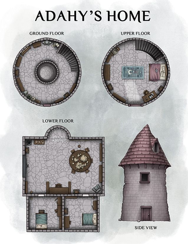 wizard tower map dnd, carte de JDR fantasy (638×825 pixels) — battlemap pour Roll20 et Foundry VTT.