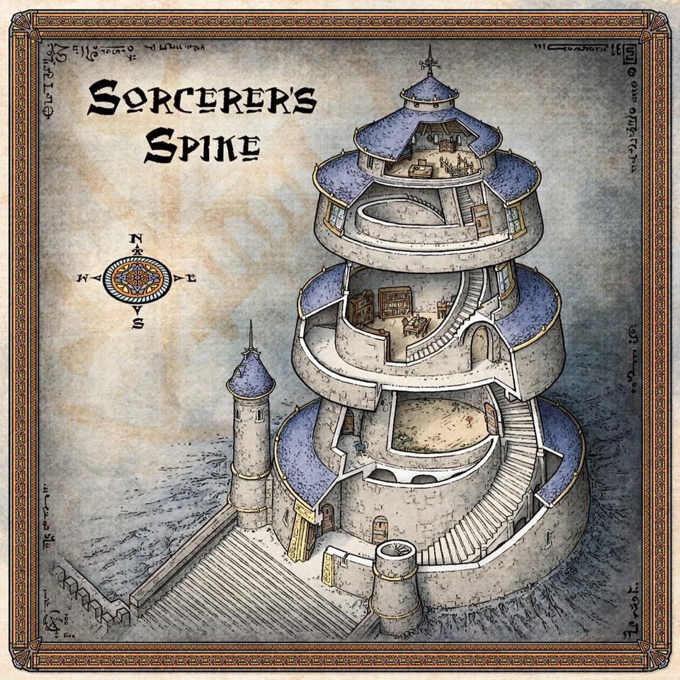 wizard tower map dnd, carte de JDR fantasy (960×960 pixels) — battlemap pour Roll20 et Foundry VTT.
